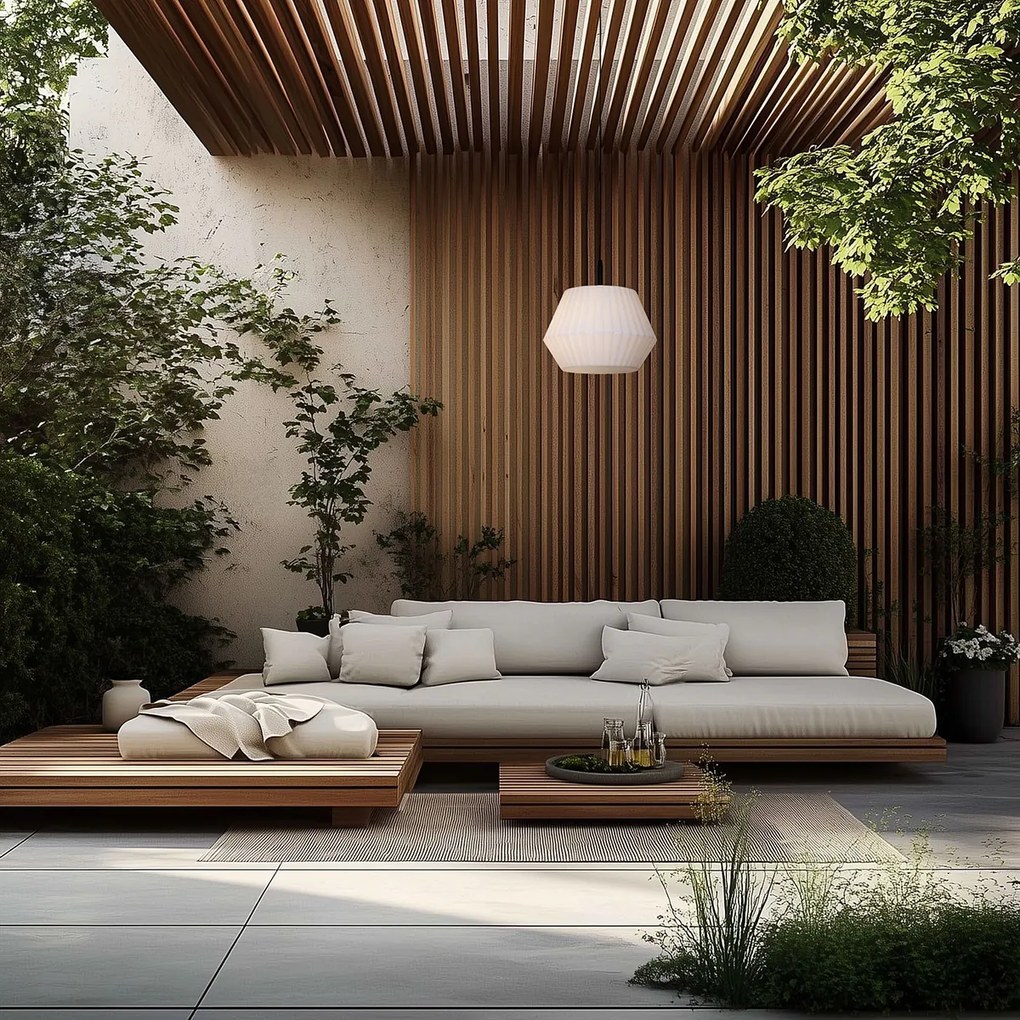 Moderné vonkajšie závesné svietidlo čierne s bielym tienidlom 45,6 cm IP44 - Robbert