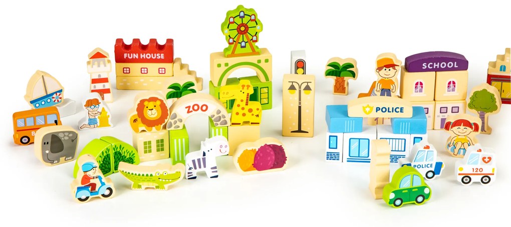 WELLHOX Drevené vzdelávacie stavebnice mesto ZOO 120 kusov