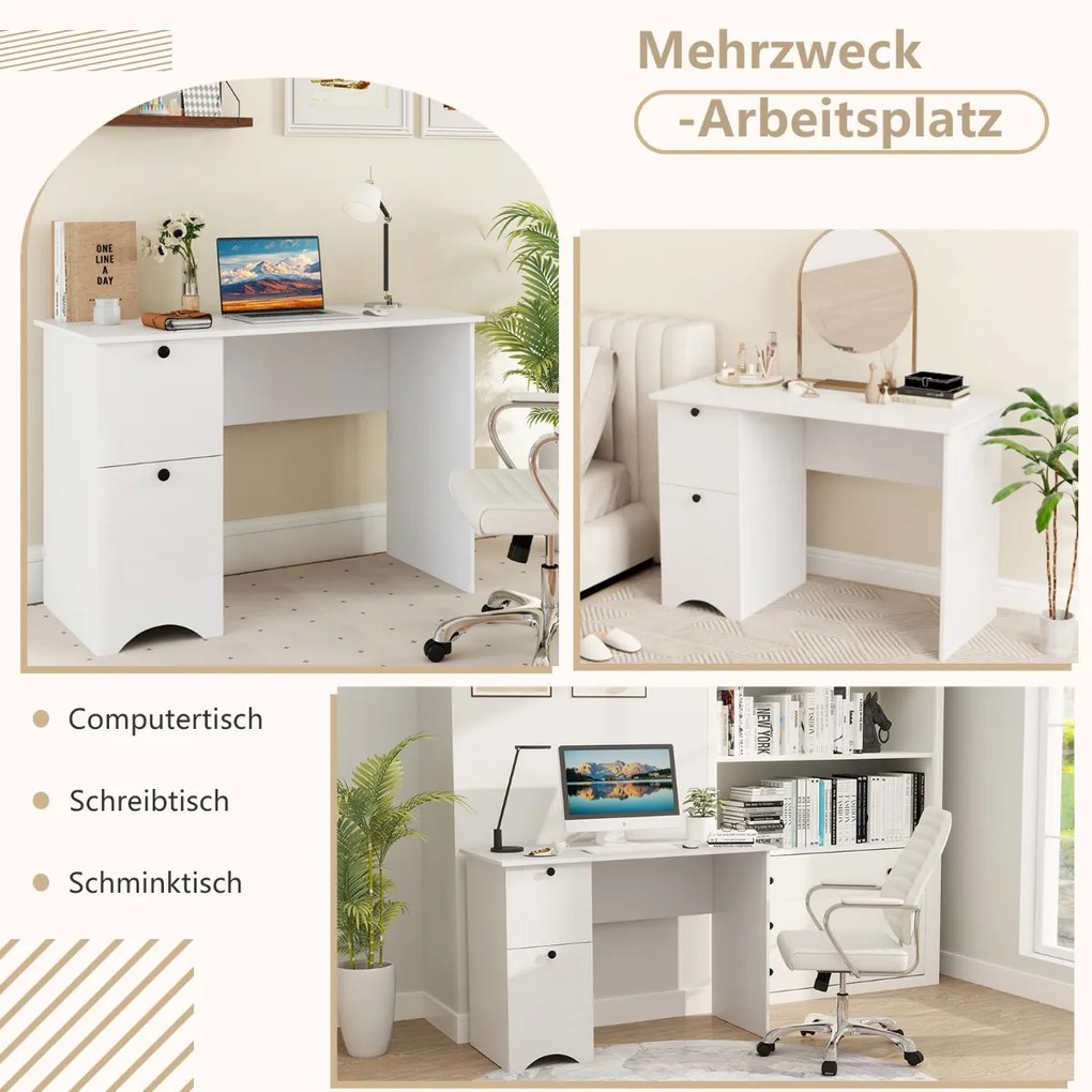 Costway Computertisch mit 2 Schubladen Schreibtisch Robuster Gaming-Tisch Schminktisch Laptoptisch Braun Barva: Hnedá