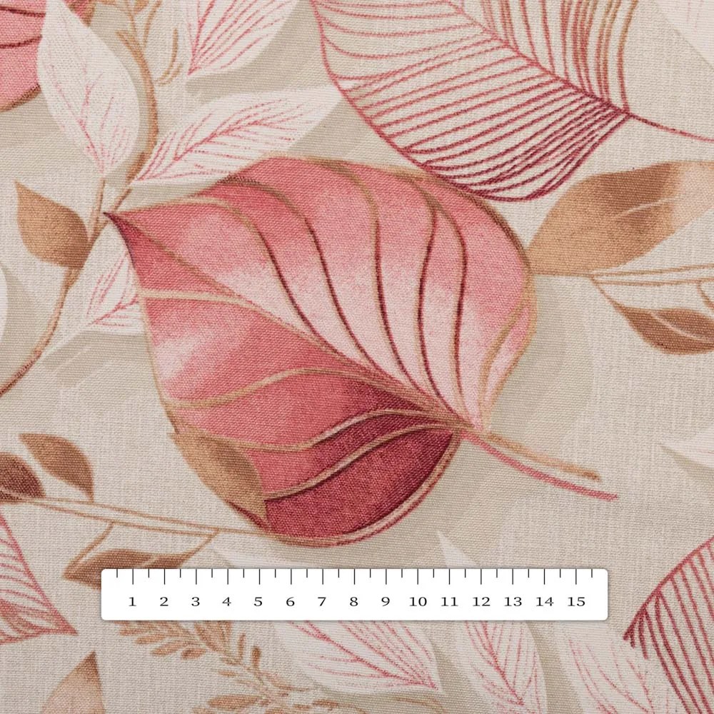 Biante Dekoračný okrúhly obrus Leona LN-172 Ružovo-vínové listy na režnom Ø 120 cm