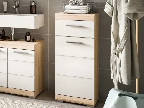 Kúpeľňová stojacia skrinka Lambada, dub sonoma/biela lesk%