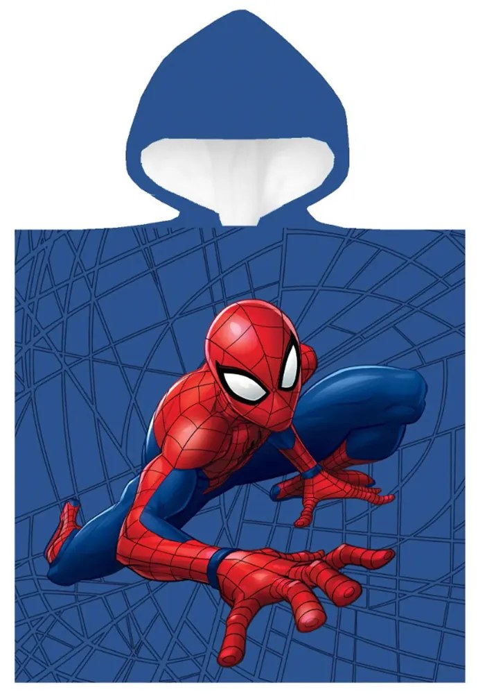 DETSKÝ BAVLNENÝ PONČO UTERÁK S KAPUCŇOU SPIDERMAN 50X100 CM VZOROVANÝ