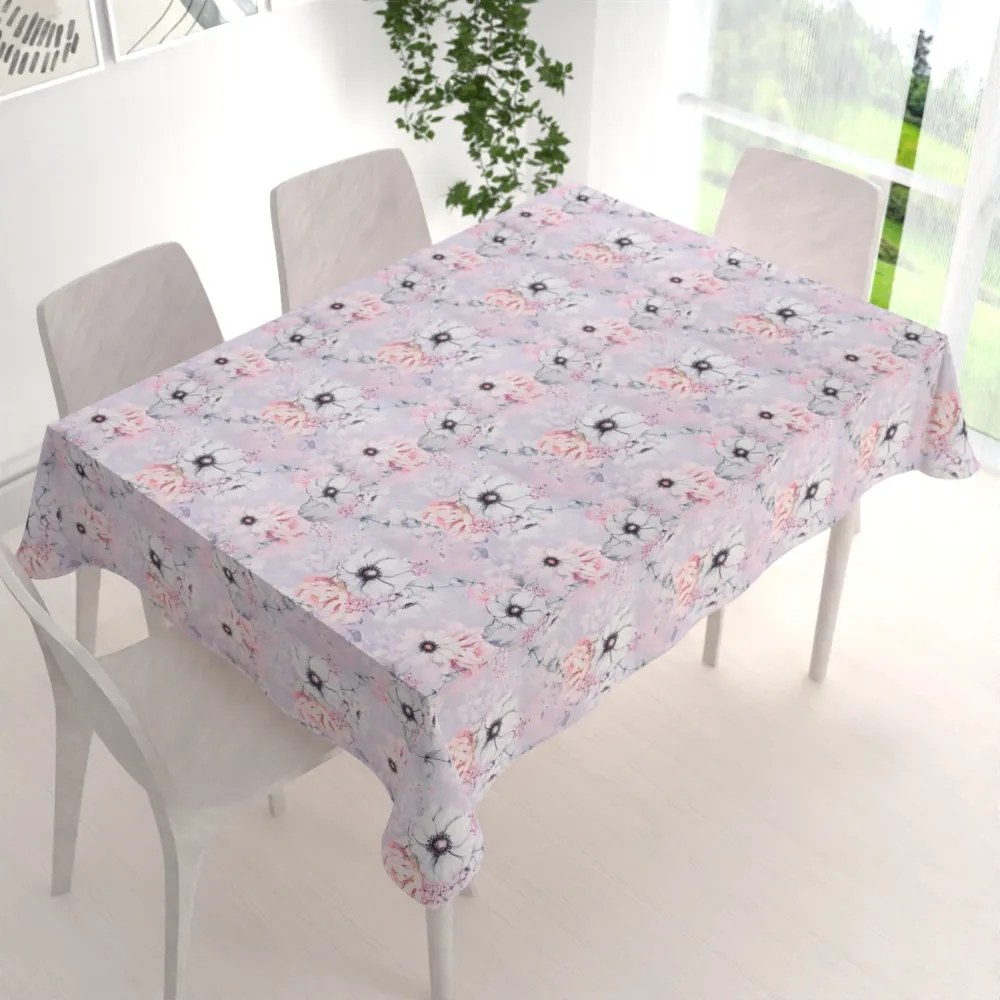 Biante Dekoračný obdĺžnikový obrus PML-068 Ružové kvety na sivofialovom 50x100 cm
