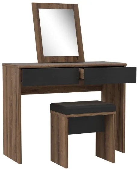 Toaletný stolík JUNO + taburet 45x29,6 cm hnedá/čierna