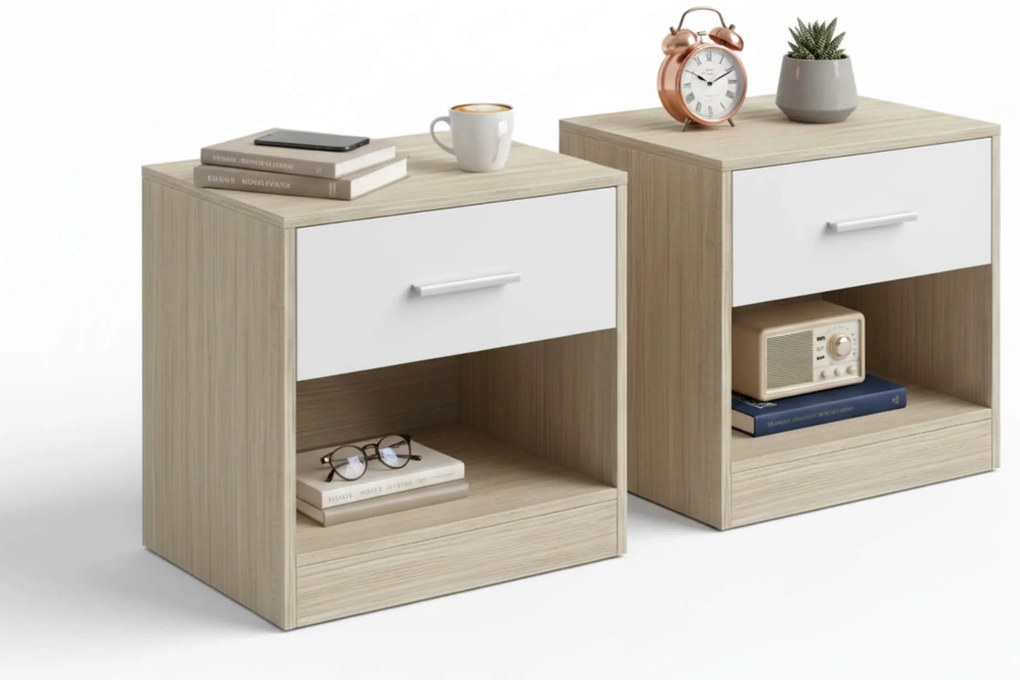 Nočné stolíky NOVERA sada 2 ks 39x28 cm, béžové/biele