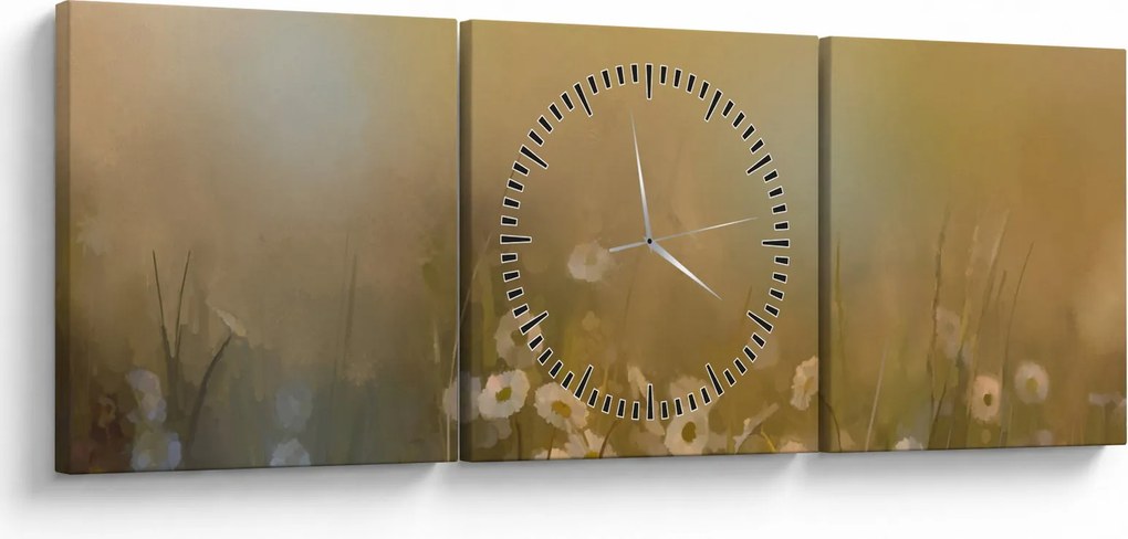 Obraz - Olejomaľba sedmokrások (s hodinami) (90x30 cm)