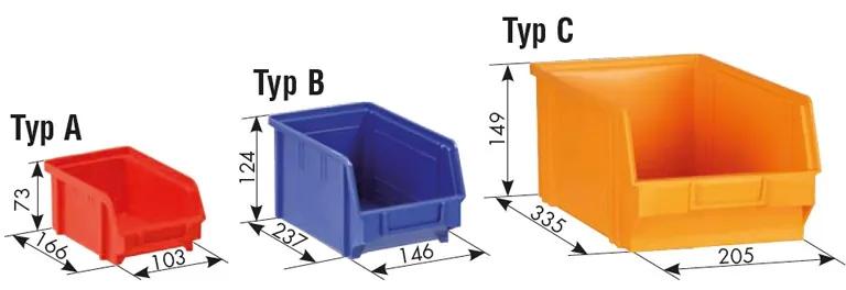 Skriňa s plastovými boxami BASIC - 1800 x 400 x 920 mm, 24xA/24xB/12xC, sivá/modré dvere