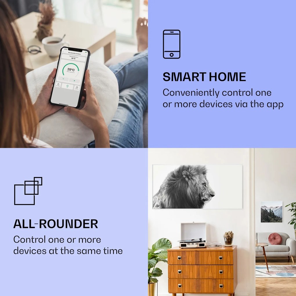 Klarstein Wonderwall Air Art Smart, infračervený ohrievač, 60 x 120 cm, 700 W, lev