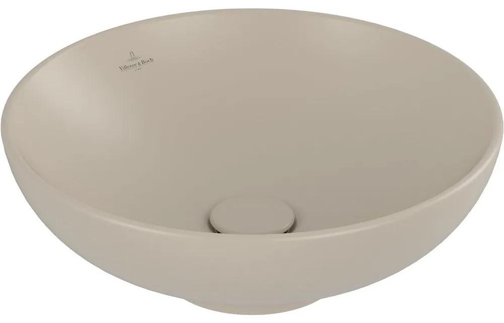 VILLEROY &amp; BOCH Loop &amp; Friends okrúhle umývadlo na dosku bez otvoru, s prepadom, priemer 420 mm, Almond, s povrchom CeramicPlus, 4A4600AM