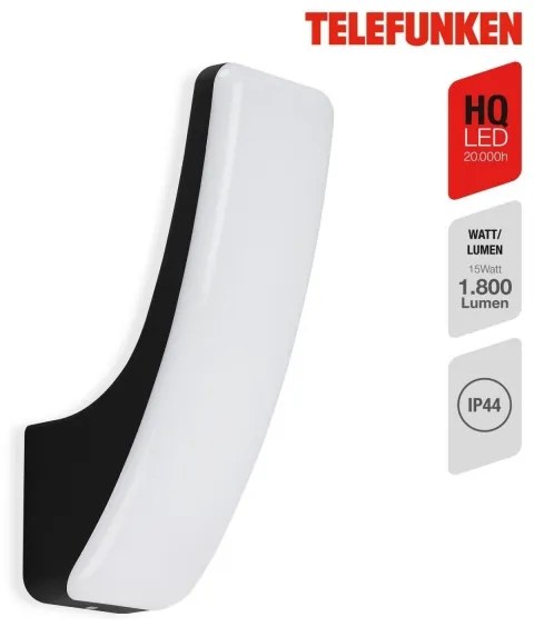 Telefunken 311605TF - LED Vonkajšie nástenné svietidlo LED/15W/230V IP44 čierna