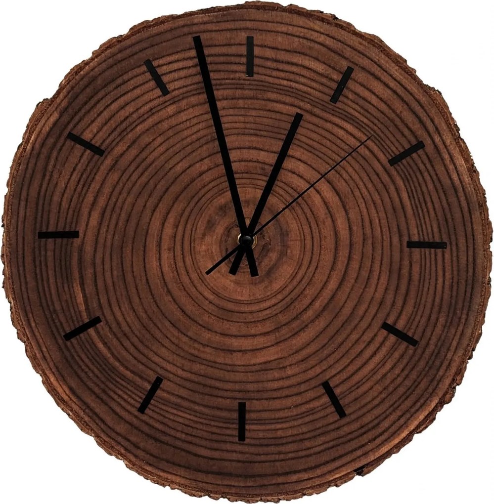Drevené nástenné hodiny z plátu dreva s kôrou a letokruhmi | KORRO: Amber - 3072 26-29 cm 4814-115583 KOR007-29-AMBER