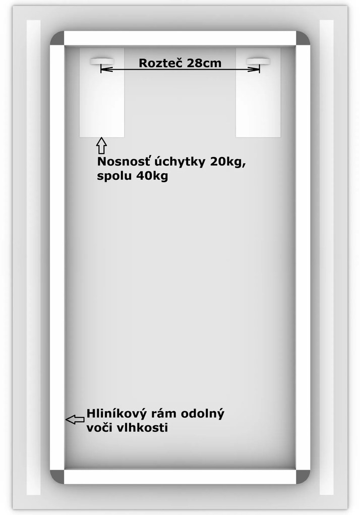 LED zrkadlo Longitudine 60x90cm teplá biela - diaľkový ovládač Farba diaľkového ovládača: Biela