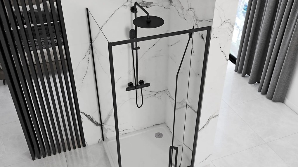 Štvorcový sprchovací kút REA RAPID SWING 90x90 cm, čierny/transparent - bez vaničky
