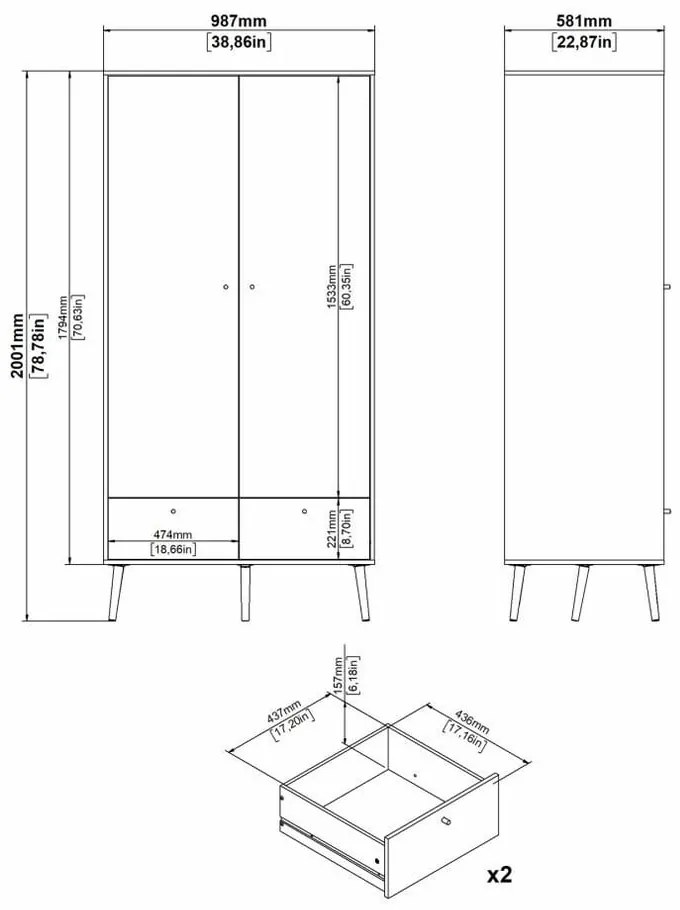 Biela šatníková skriňa 99x200 cm Bodo – Tvilum