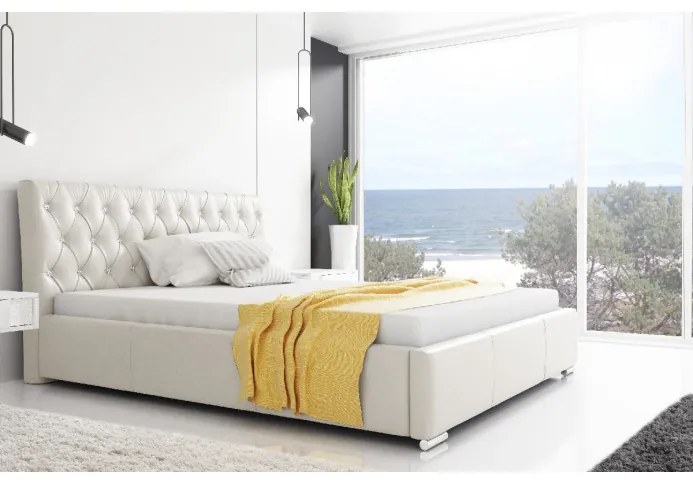 Dizajnová posteľ Adelaide s vysokým čelom a úložným priestorom béžová eko koža 160 x 200