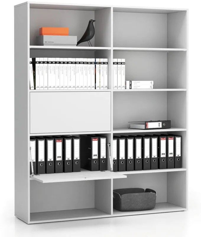 PLAN Široký kancelársky policový regál LAYERS, 2 boxy, 1582 x 400 x 1905, biela