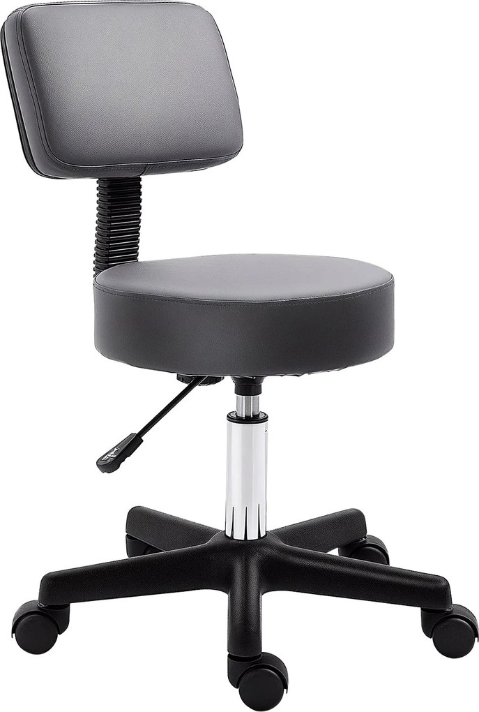 HOMCOM Rolling Stool - Nastaviteľný pracovný stolička s opierkou, otáčací kozmetický stolička pre masáže, umelá koža Šedá Ø35 x 72-84 cm | Aosom