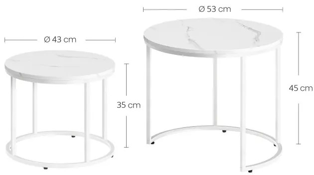 Sada 2 konferenčných stolíkov OSKAR mramor biele nohy