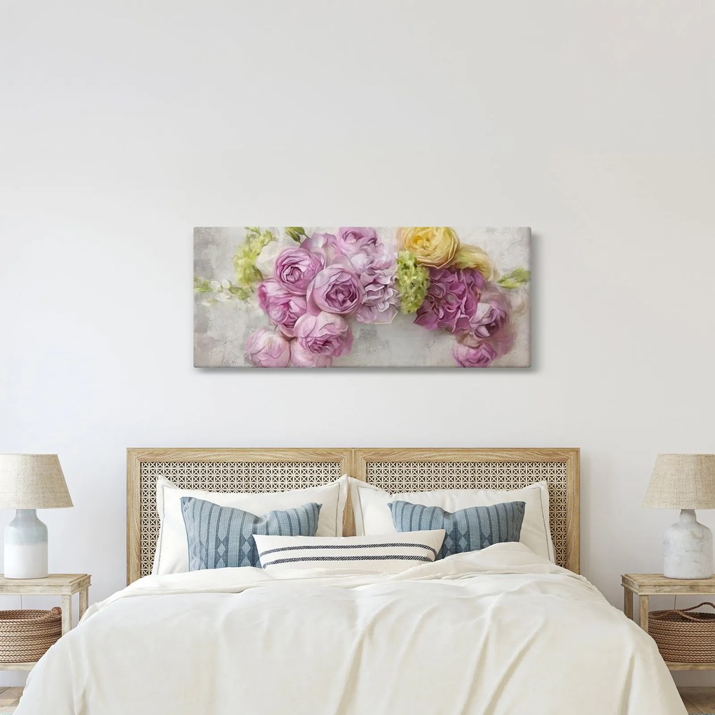 Obraz - Kvety na stene v pastelových farbách (120x50 cm)