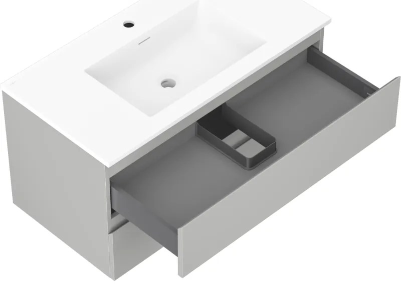 Mexen Orio, kúpeľňová skrinka 90 cm s umývadlom Otis, 2 zásuvky, šedá matná/biela matná, 91A10-09047-2-BFF62-W18M01