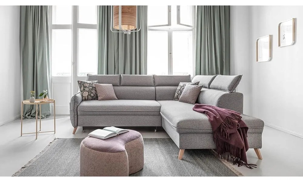 Svetlosivá rozkladacia rohová pohovka (pravý roh) Sweet Harmony – Miuform