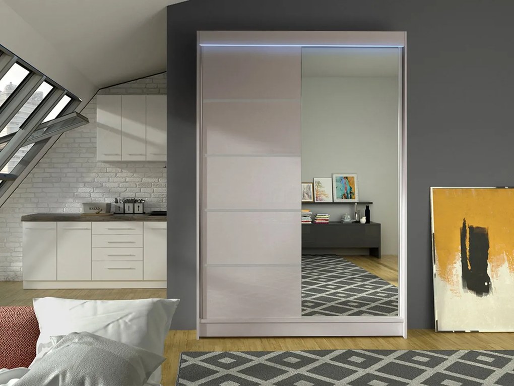 Posuvná skriňa Parys III, Farby: kašmír, Osvetlenie: osvetlenie LED RGB - farebné