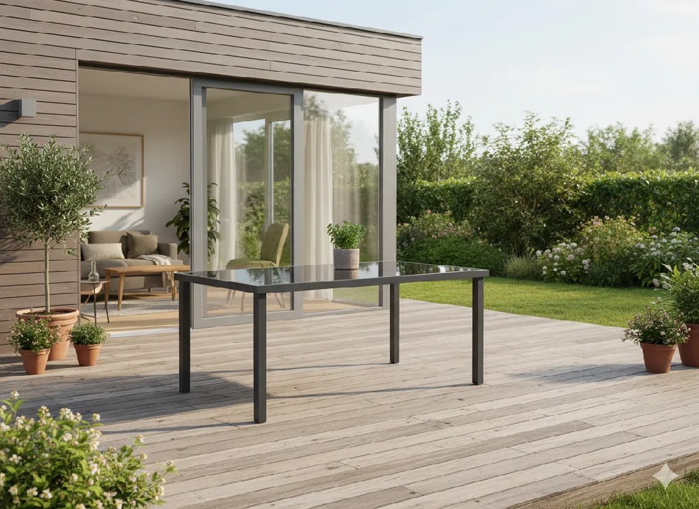 CH Záhradný hliníkový stôl so sklenenou doskou Sten