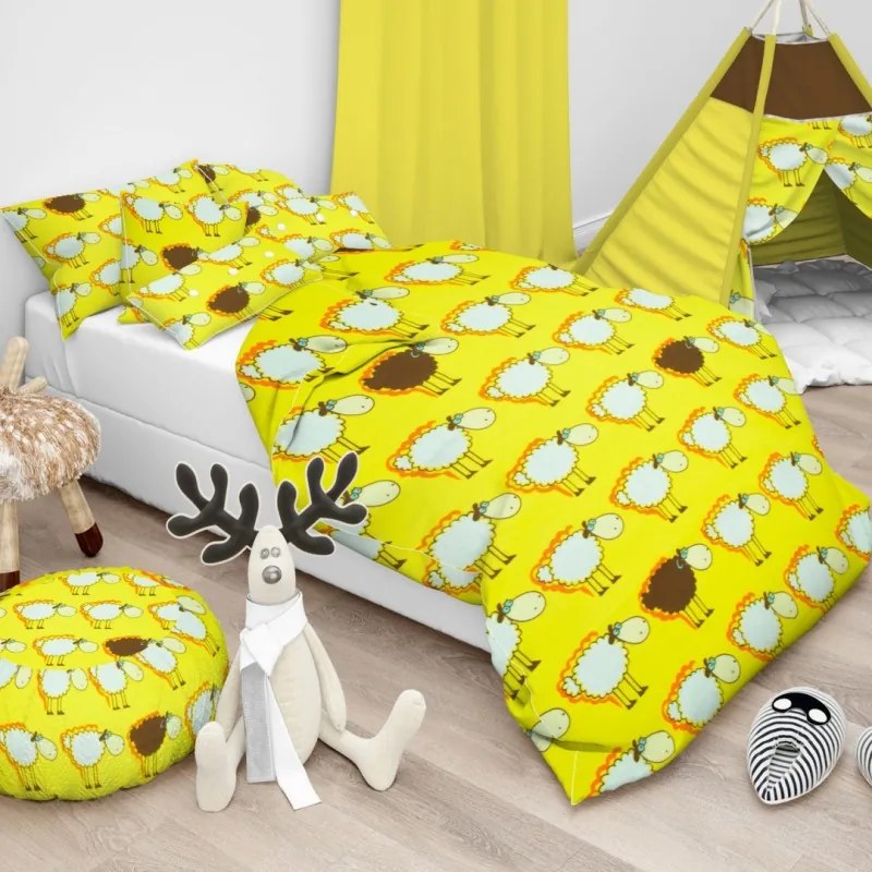 Obliečky bavlnené detské Ovečky žlté - Detský set 130x90cm + 65x45cm
