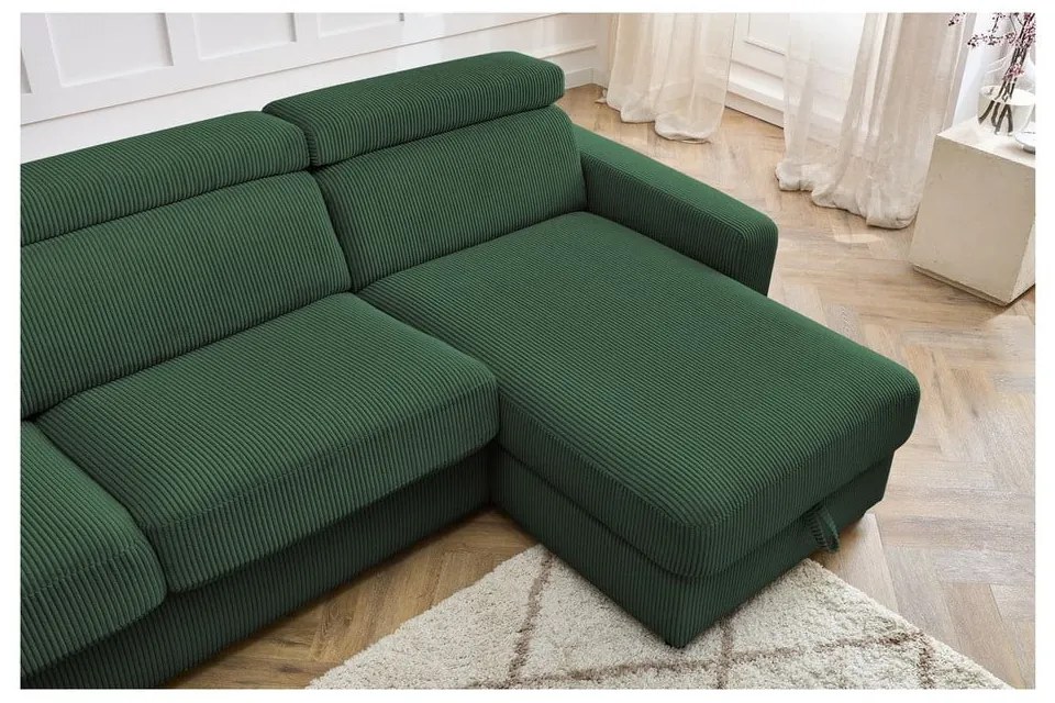 Tmavozelená menčestrová rozkladacia rohová pohovka (variabilná) Monaco – Bobochic Paris