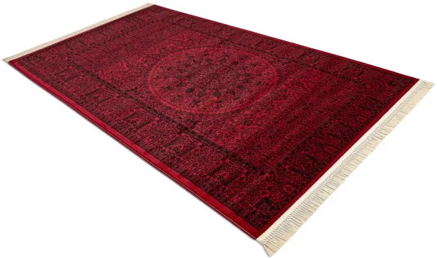 Koberec ORIENT 6039 so strapcami, rám / orientálny / rozeta, bordový / čierny