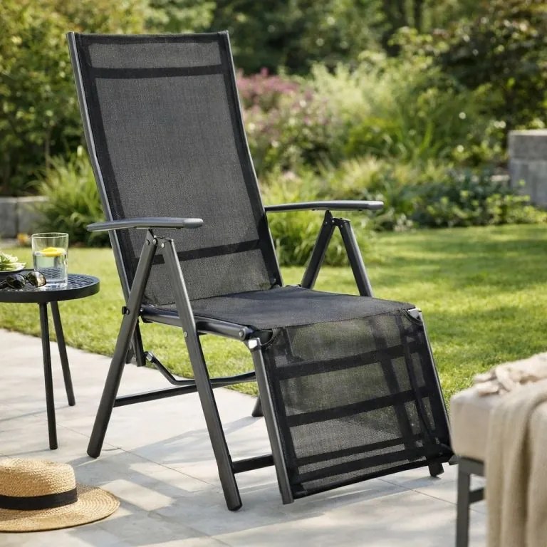 Garthen Záhradné hliníkové skladacie kreslo s podnožkou RELAX - antracit