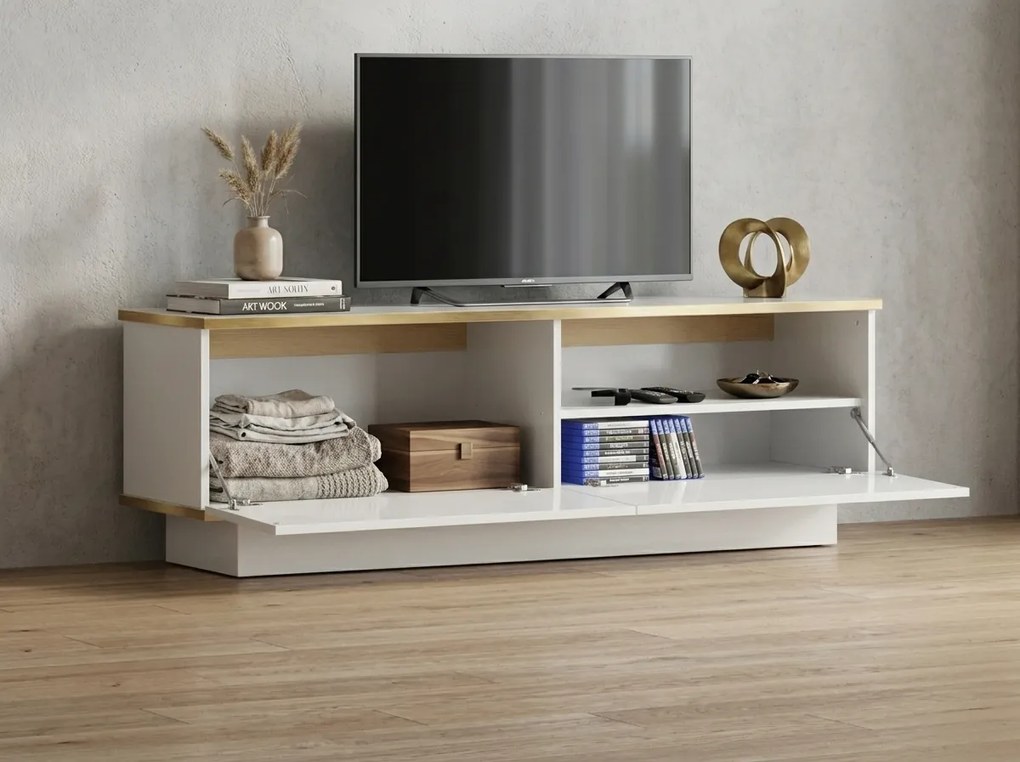 TV stolík ALVIN 135 cm, biela/zlatá