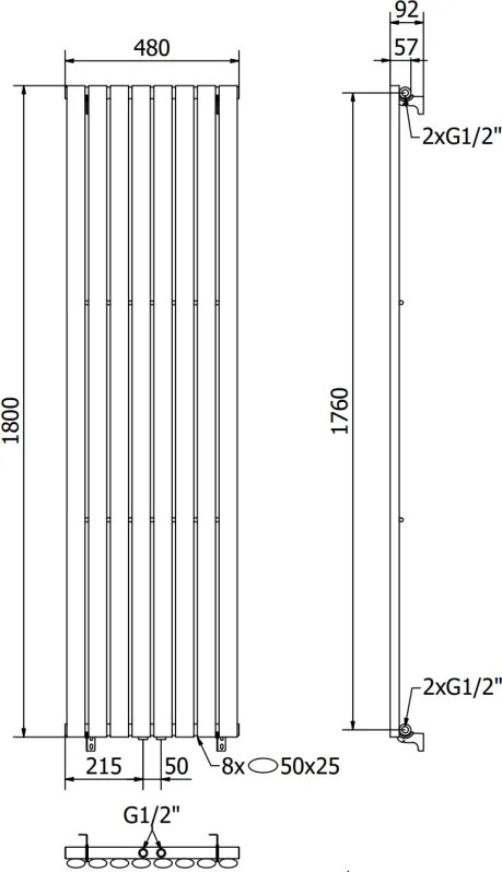 Mexen Oregon, vykurovacie teleso 1800x480 mm, 805 W, antracitová, W202-1800-490-00-66