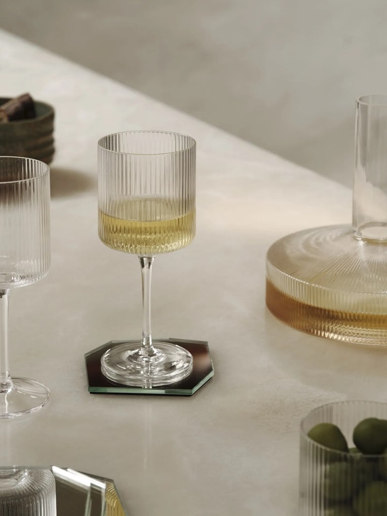 Ferm Living Pohár na biele víno Ripple Clear – sada 2 ks