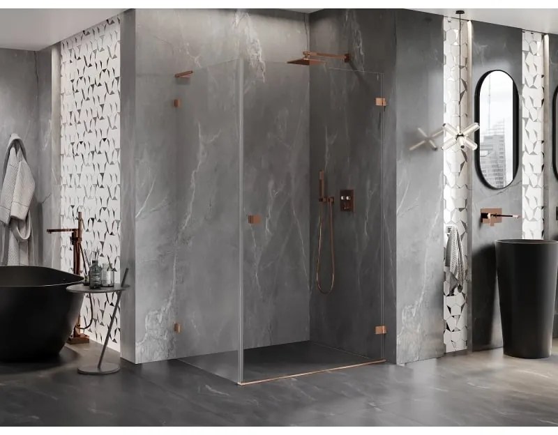 Mexen Lunar-B L pravý výklopný sprchový kút 95 x 80 cm, číre sklo, medená matná, 832L-095-080-65-00-P