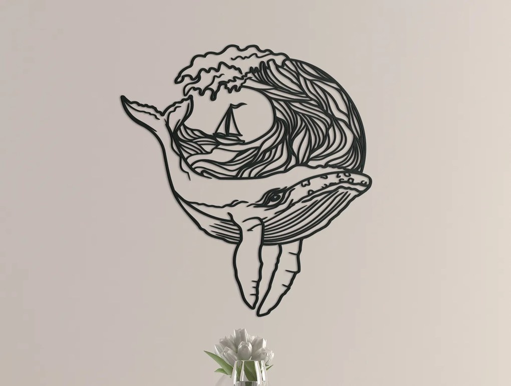 drevko Nálepka na stenu Veľryba Rozmer obrazu: 44,5 x 41 cm, Farba dekorácie: Čierna