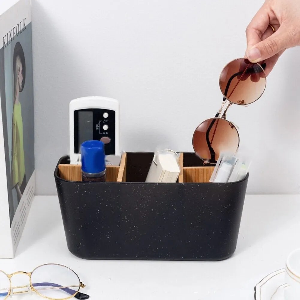 Arte Regal Organizér s bambusovými priehradkami, stojan na kefky, čierny OVEL