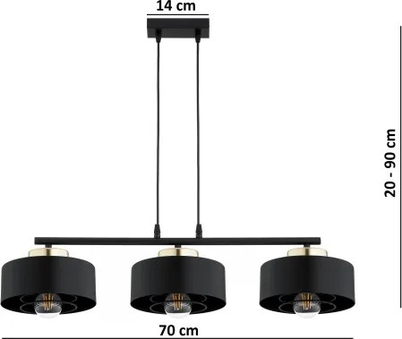 BRILAGI - Závesný luster na kábli SPRING 3xE27/60W/230V čierna/zlatá