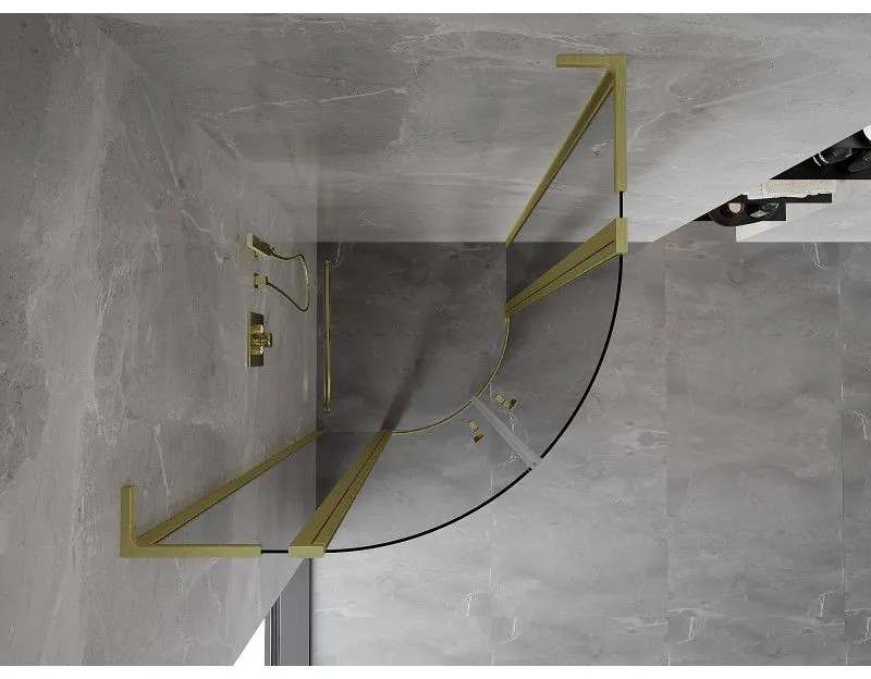 Mexen Mist L, štvrťkruhový sprchový kút s 2-krídlovými dverami, 90 x 90 cm, 8mm číre sklo, zlatý matný profil, 8A32L-090-090-55-00