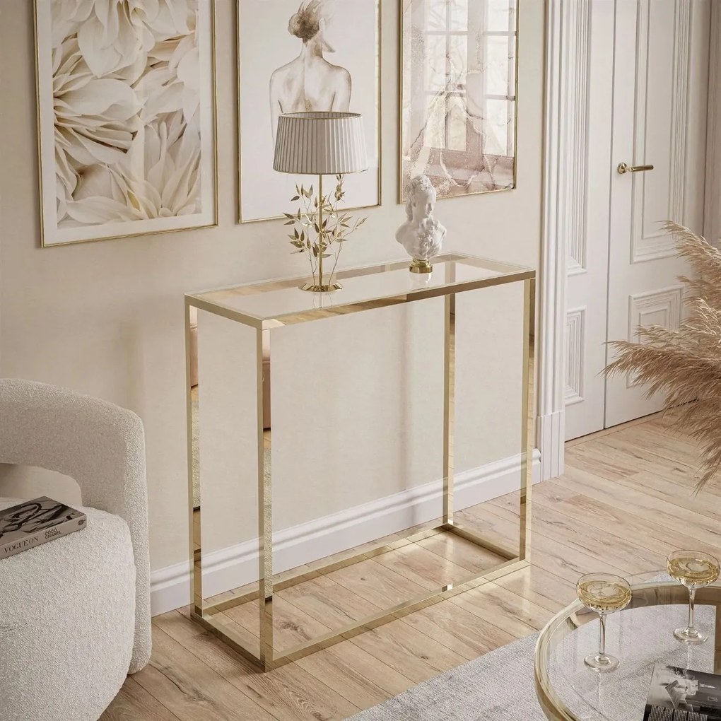 KONZOLA FAITH ZLATÝ LESK + SKLO 80 cm