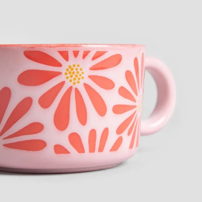 Hrnček FABIA nízky, ružový s kvetmi 732140 450 ml