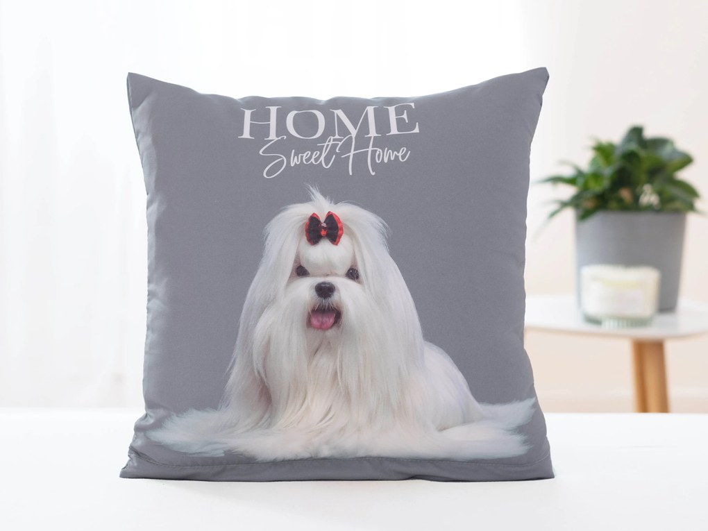 Obliečka na vankúš 40 × 40 cm - Maltézsky psík Princezná sivá