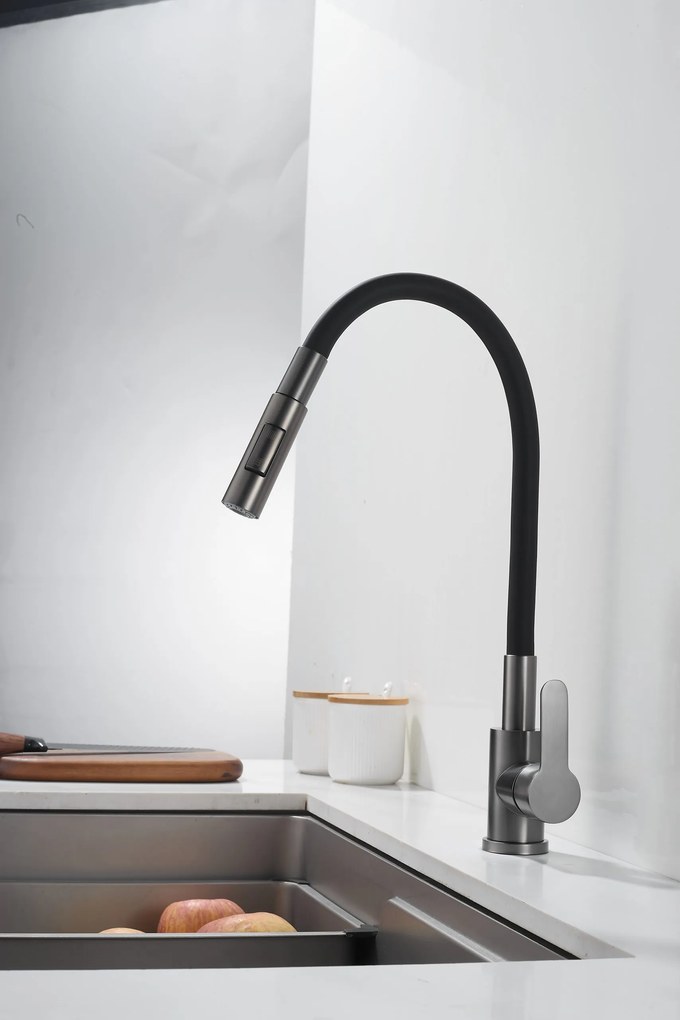 Gamma Flex 4000, stojanková drezová batéria s flexibilným ramenom, 2-funkčný výtok, čierna-grafitová, GMA-BFX-4000GM