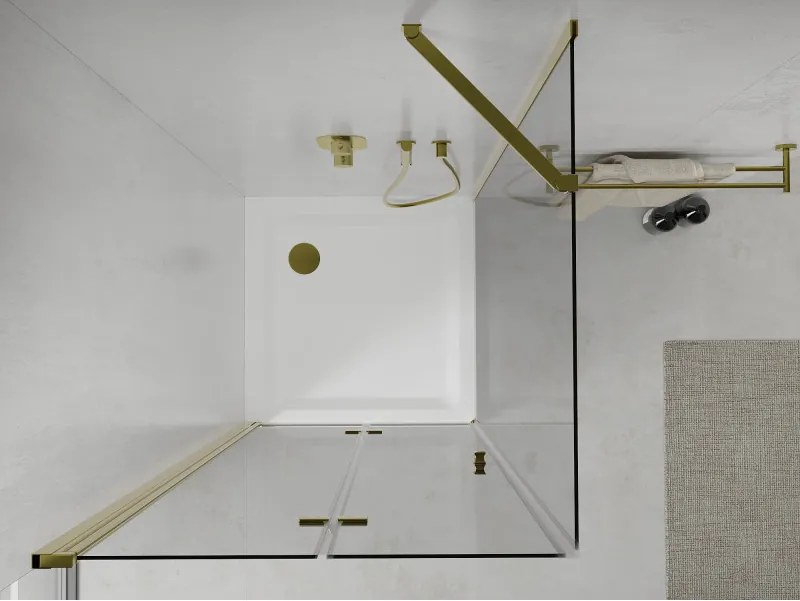 Mexen Lima sprchovací kút 80x80cm, 6mm sklo, zlatý profil - číre sklo + Slim sprchová vanička - 856-080-080-50-00-4010