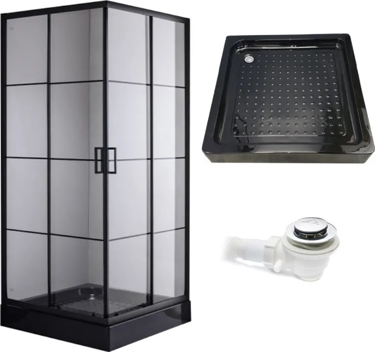 BPS-koupelny Štvorcový sprchovací kút BL32B 90x90 čierna/transparent + vanička SXL02B BL čierna