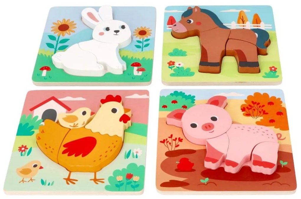 Sada 4 drevených puzzlí pre děti - farma