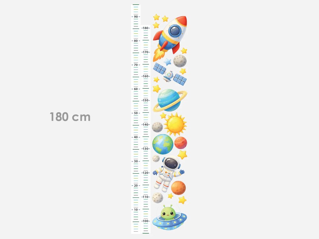 Detský meter vesmír textilní prelepiteľná nálepka na stenu výška 160 cm