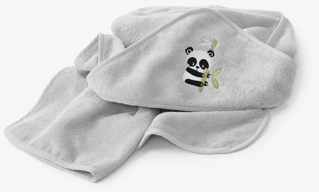 Goldea detská froté osuška s kapucňou - panda na svetlo sivej 100 x 100 cm