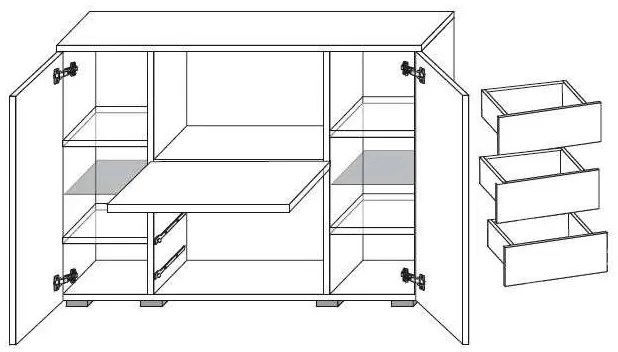 KOMODA BEATE LED BIELA + BIELE ZÁSUVKY VYSOKÝ LESK 136 cm