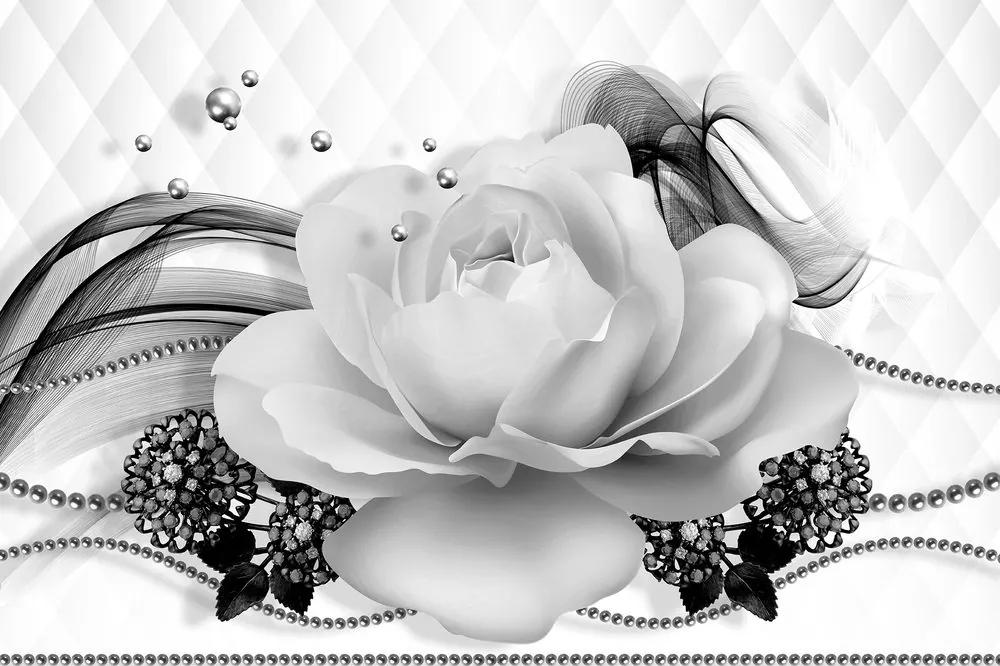 Samolepiaca tapeta čiernobiela ruža s abstrakciou